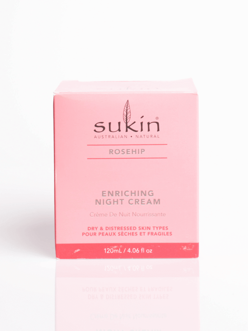 Sukin Rosehip nattecreme lyserød æske 120 ml til tør og sart hud