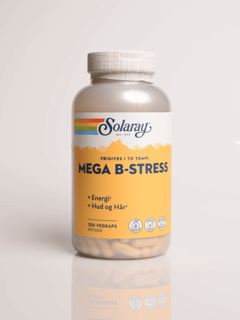 Solaray Mega B-Stress kosttilskud med gul etiket, 250 vegkapsler til energi, hud og hår