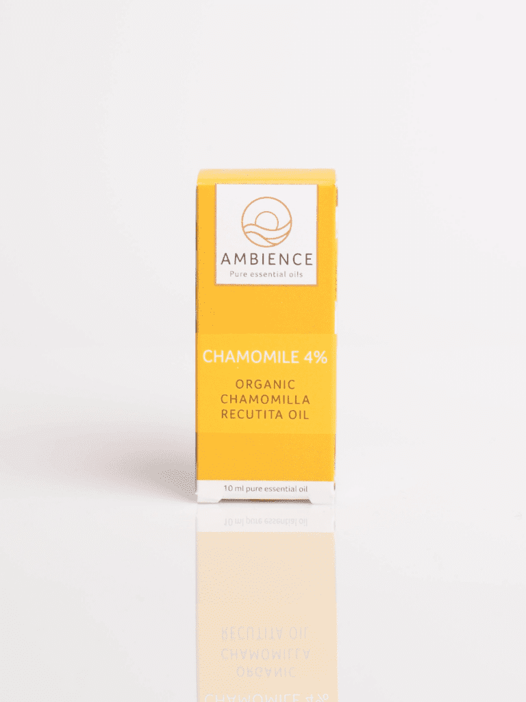 Gelbe Ambience Verpackung mit Chamomile 4 %, biologisches ätherisches Öl aus Chamomilla recutita, 10 ml