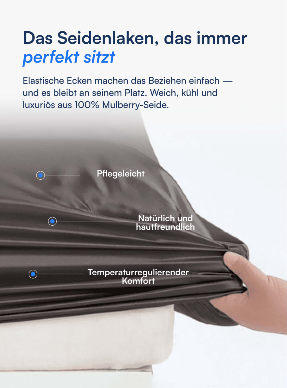 100% Maulbeer-Seide Spannbettlaken (OEKO-TEX) Dunkelgrau