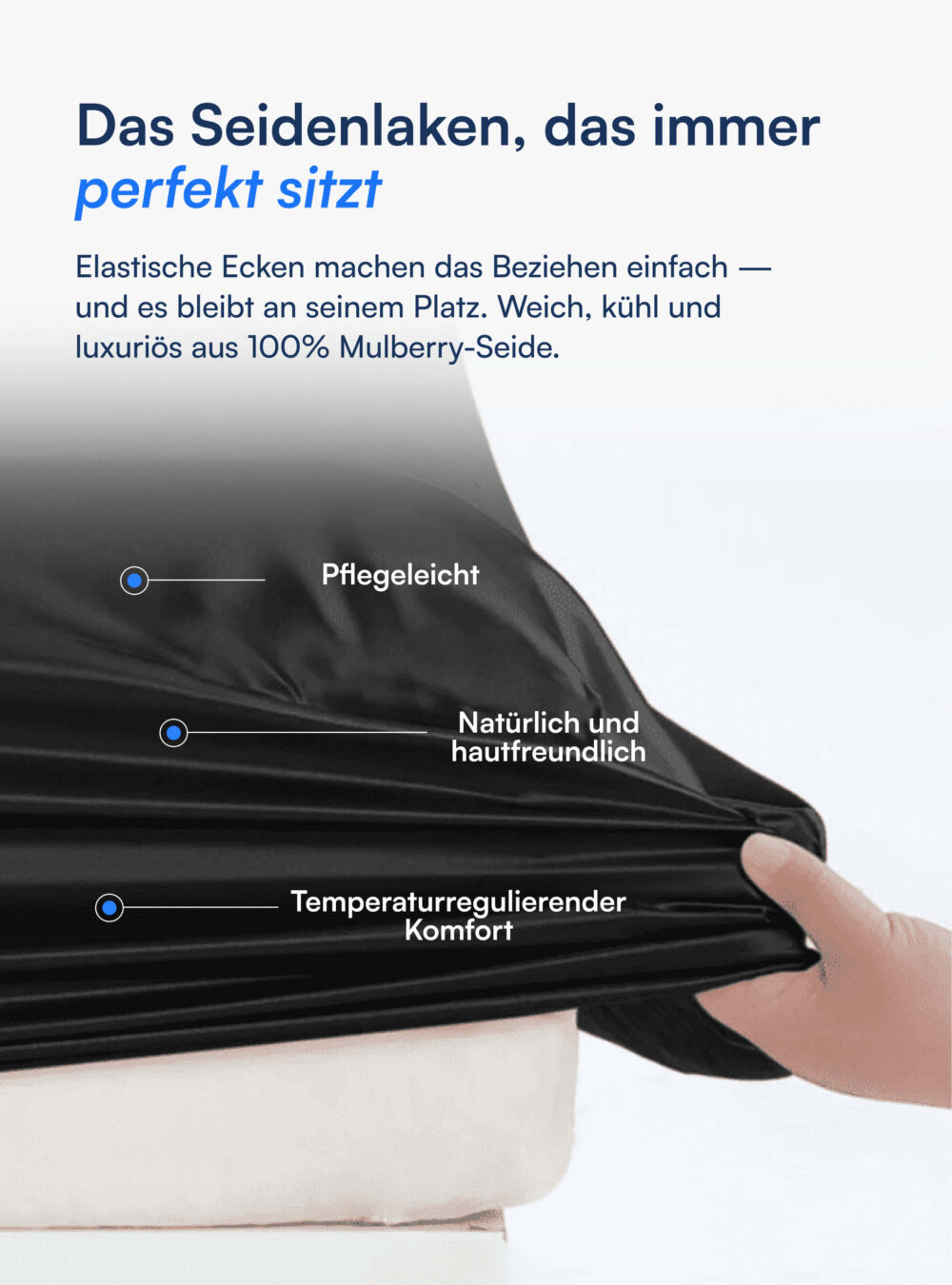 100% Maulbeer-Seide Spannbettlaken (OEKO-TEX) Schwarz