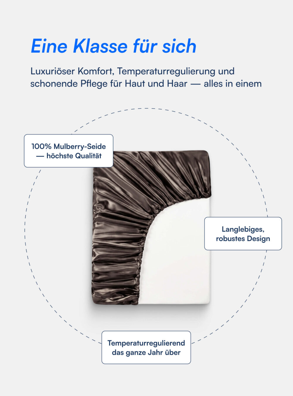 100% Maulbeer-Seide Spannbettlaken (OEKO-TEX) Dunkelgrau