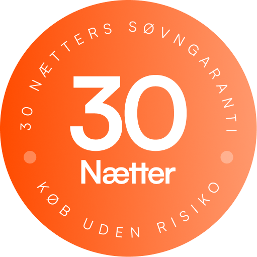Rundes orangefarbenes Badge mit großer 30 und dem Wort Nächte, umrahmt von 30 Nächte Schlafgarantie und risikofrei kaufen