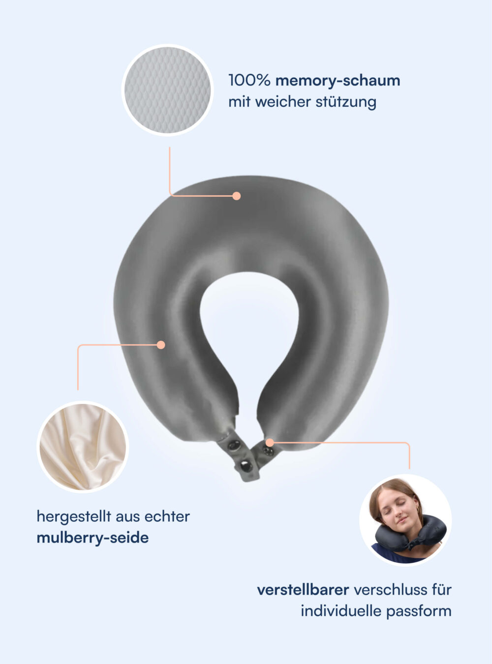 Nackenkissen 100% Maulbeer-Seide (OEKO-TEX) Grau