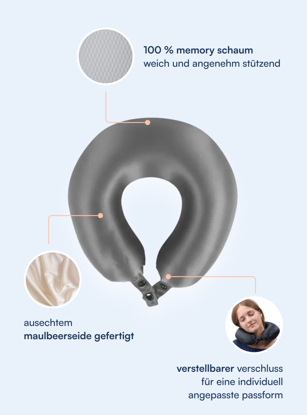 Nackenkissen 100% Maulbeer-Seide (OEKO-TEX) Grau