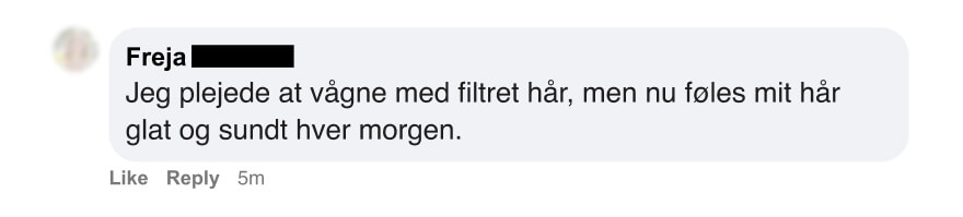Facebook-Kommentar über morgens verfilztes Haar, das sich jetzt jeden Morgen glatt und gesund anfühlt
