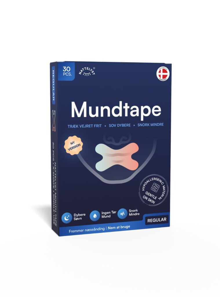 Blaue Schachtel Mundtape f&uuml;r den Schlaf, 30 St&uuml;ck Regular, mit Tape-Illustration und Hinweisen zu tieferem Schlaf und weniger Schnarchen