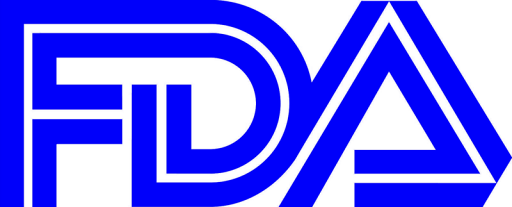 Blaues FDA-Logo mit stilisierten, ineinandergreifenden Buchstaben im modernen Design